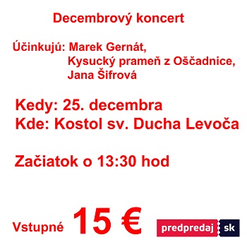 PRIDANÝ Decembrový koncert - Levoča - ZRUŠENÉ