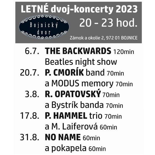 Letné koncerty v Bojnickom dvore 2023